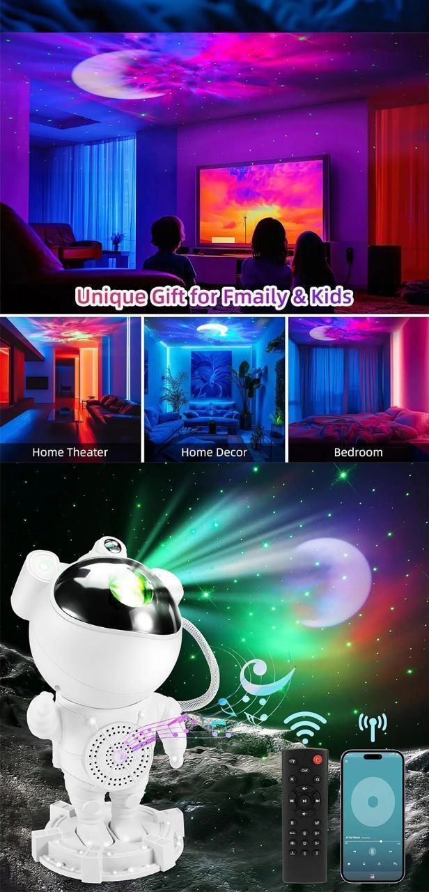 روبوت فضائي للديكور بإضاءة نجوم ملوّنة وصوت موسيقي