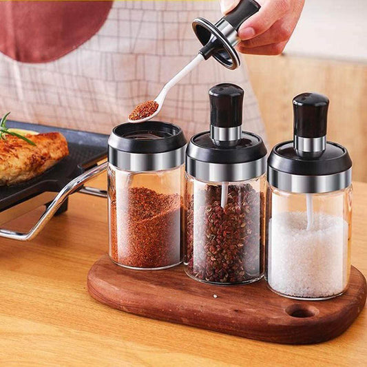علب تنظيم التوابل للمطبخ مع ملعقة مدمجة – عرض خاص