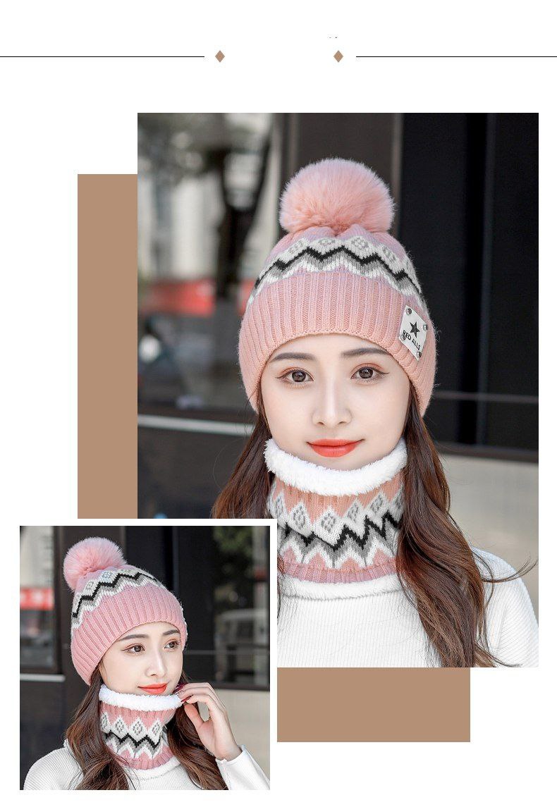 طقم قبعة وغطاء رقبة صوفي بنقوش جميلة للشتاء