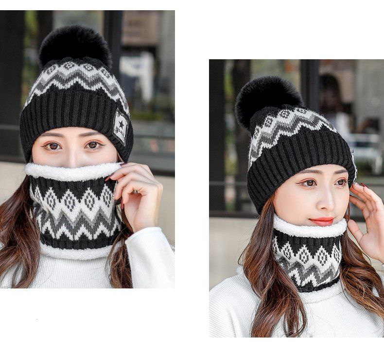 طقم قبعة وغطاء رقبة صوفي بنقوش جميلة للشتاء