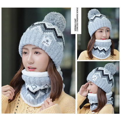 طقم قبعة وغطاء رقبة صوفي بنقوش جميلة للشتاء