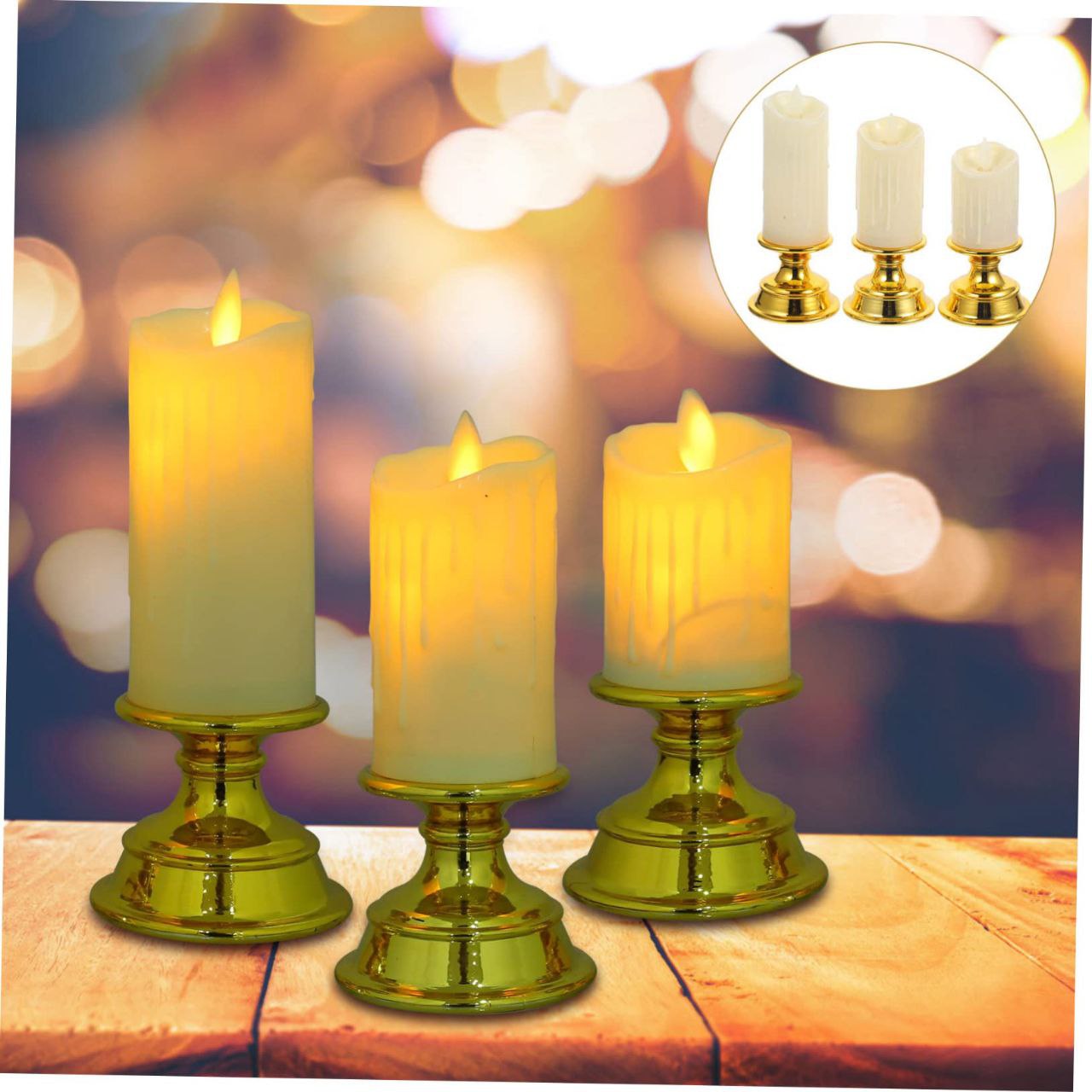 شموع مضيئة واقعية بتصميم ذهبي – مثالية للديكور والمناسبات