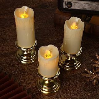 شموع مضيئة واقعية بتصميم ذهبي – مثالية للديكور والمناسبات