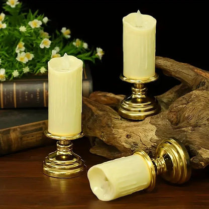 شموع مضيئة واقعية بتصميم ذهبي – مثالية للديكور والمناسبات