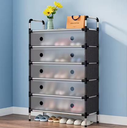 خزانة أحذية متعددة الطبقات بواجهة مقاومة للغبار وتصميم عصري للتنظيم المنزلي