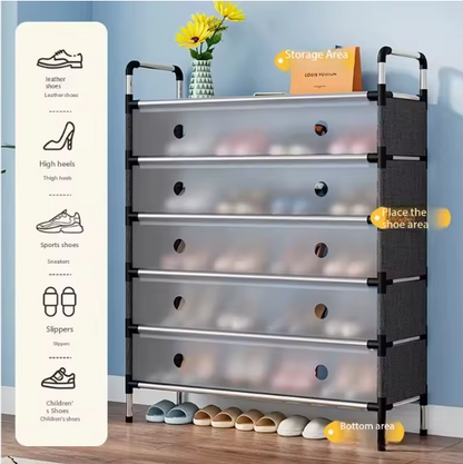 خزانة أحذية متعددة الطبقات بواجهة مقاومة للغبار وتصميم عصري للتنظيم المنزلي