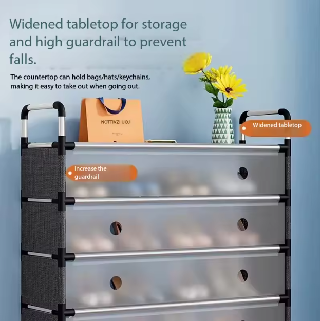 خزانة أحذية متعددة الطبقات بواجهة مقاومة للغبار وتصميم عصري للتنظيم المنزلي