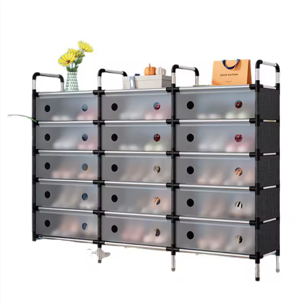 خزانة أحذية متعددة الطبقات بواجهة مقاومة للغبار وتصميم عصري للتنظيم المنزلي