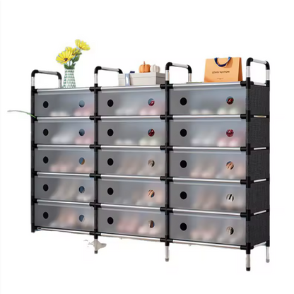 خزانة أحذية متعددة الطبقات بواجهة مقاومة للغبار وتصميم عصري للتنظيم المنزلي