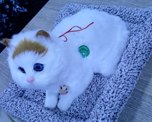 دمية قطة نائمة بفرو ناعم – قطعة ديكور لطيفة وهدية مثالية