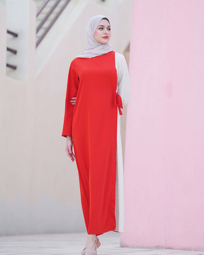Robe Bicolore Moderne – Élégance Rouge & Beige