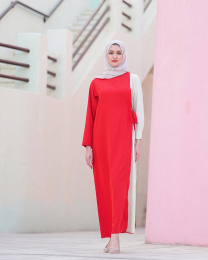 Robe Bicolore Moderne – Élégance Rouge & Beige