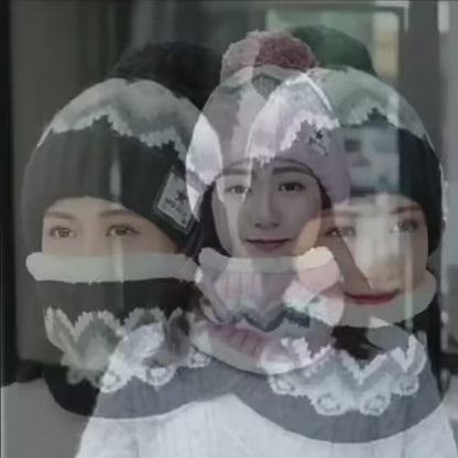 طقم قبعة وغطاء رقبة صوفي بنقوش جميلة للشتاء